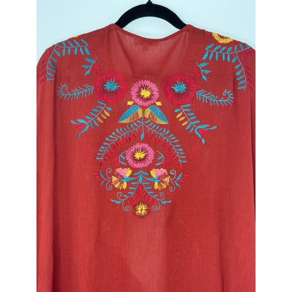 Umgee Rust Embroidered Boho Kimono Cardigan M/L Festival Chic Southwestern - Picture 4 of 8